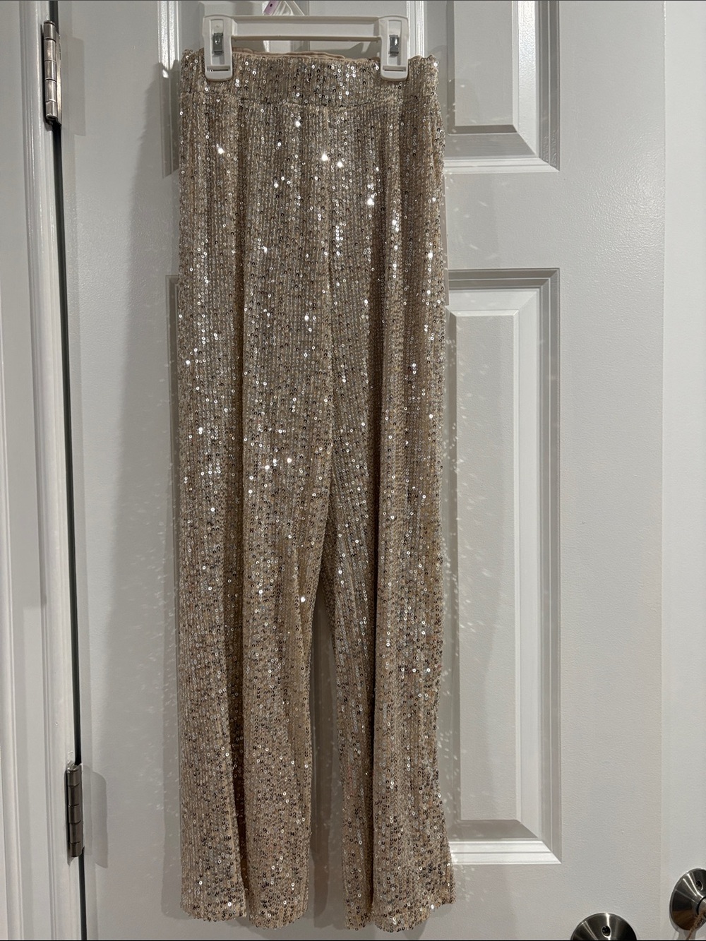 Girls' Sparkle Wide-Leg Sequin Pants in Champagne